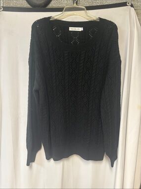 Women's Black Knit Sweater - Classic Openwork Design